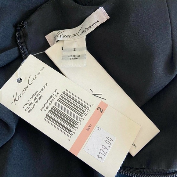 Kenneth Cole Silk Faux Wrap Pocket Black Dress NWT - Picture 9 of 9